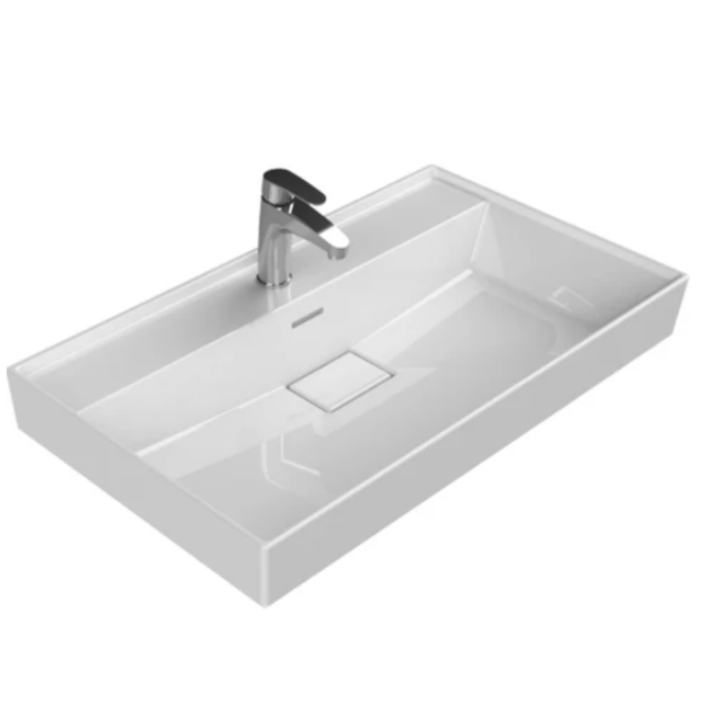 Turkuaz Seramik Sharp etajerli lavabo 80x48 cm modern banyo lavabosu