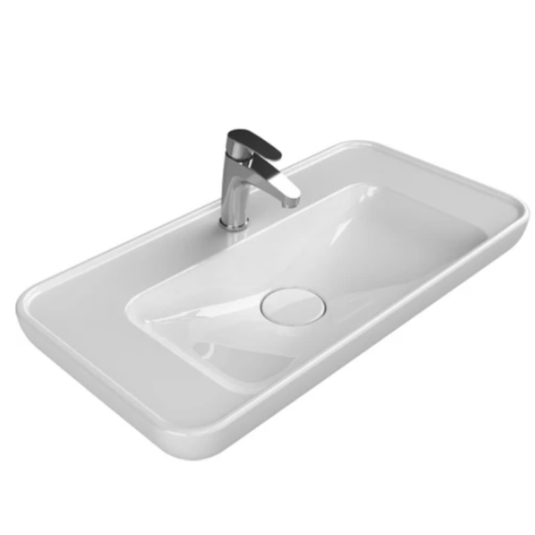 lavabo, etajerli lavabo, turkuaz seramik lavabo, sharp lavabo, 80x48 lavabo, dolap uyumlu lavabo, modern banyo lavabosu